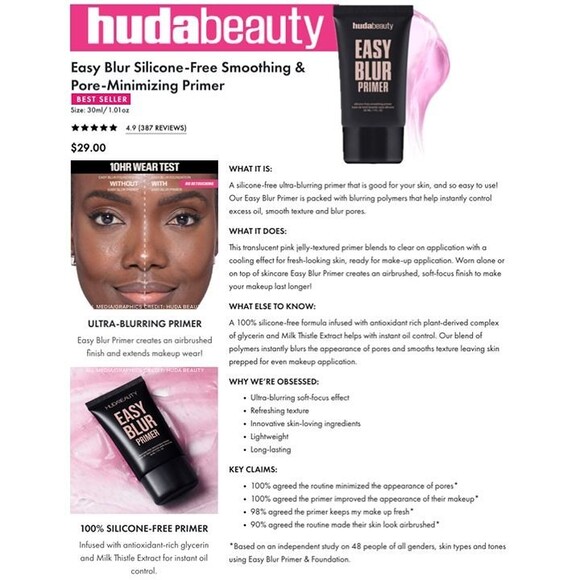 HUDA BEAUTY Easy Blur Silicone-Free Smoothing & Pore-Minimizing Primer *Swatched - Picture 8 of 12